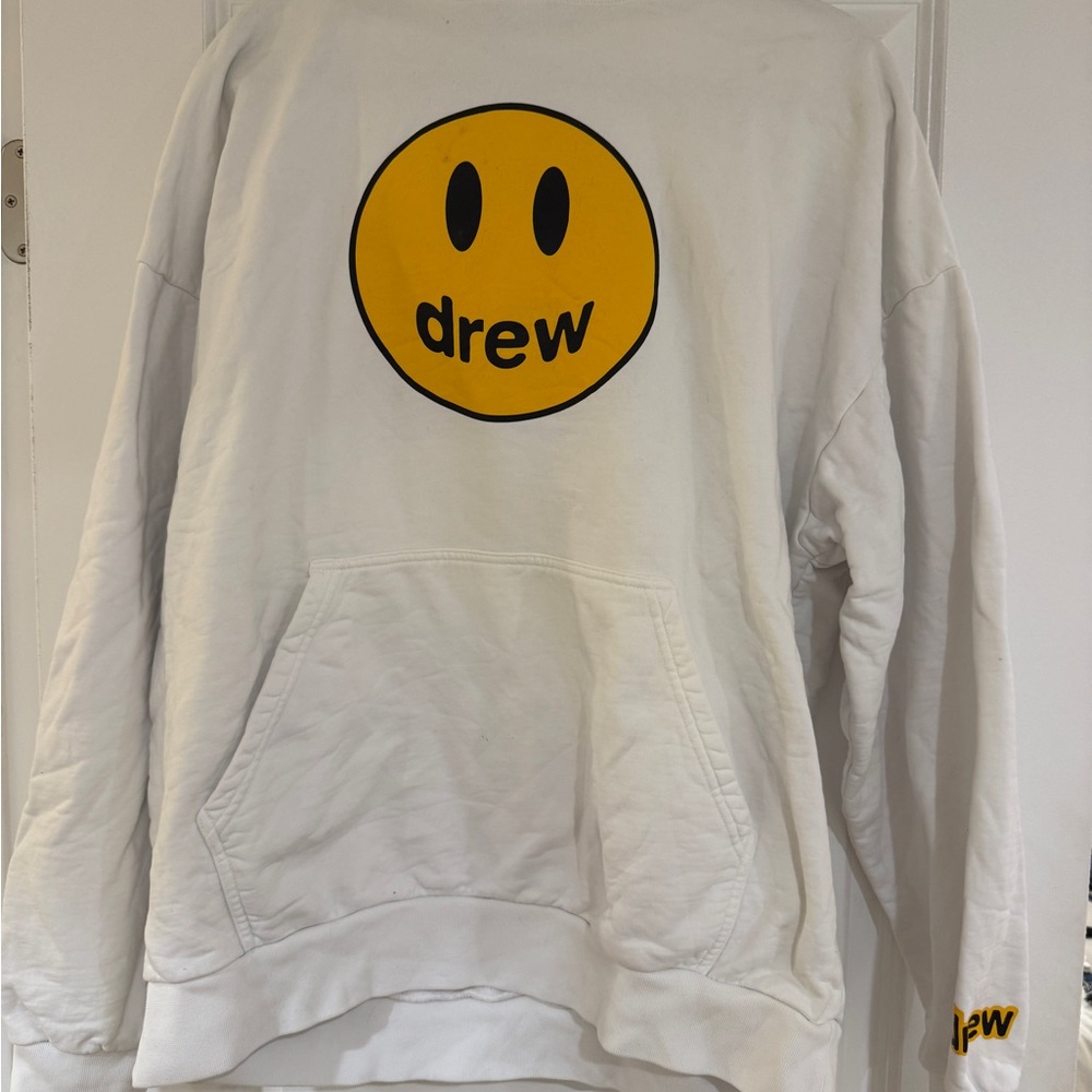 Drew House White Hoodie with Yellow Logo